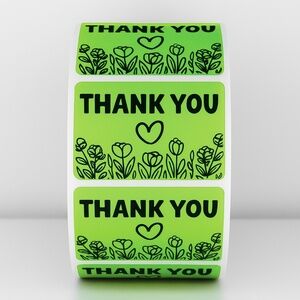 Thank You Stickers – Green Floral Design – Small Business Packaging Labels NEW